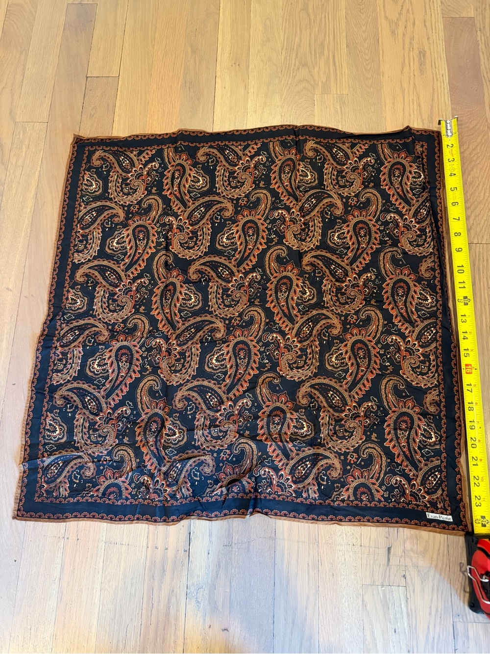 Vintage Evan-Picone Silk Paisley Square Scarf Neckerchief Black Copper 24" - Picture 3 of 5